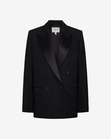 TWP Black Harper Blazer in Compact Tux Suiting view 1