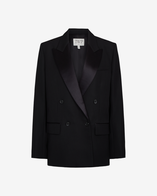 TWP Black Harper Blazer in Compact Tux Suiting view 6