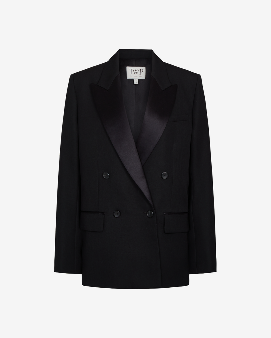 TWP Black Harper Blazer in Compact Tux Suiting view 1