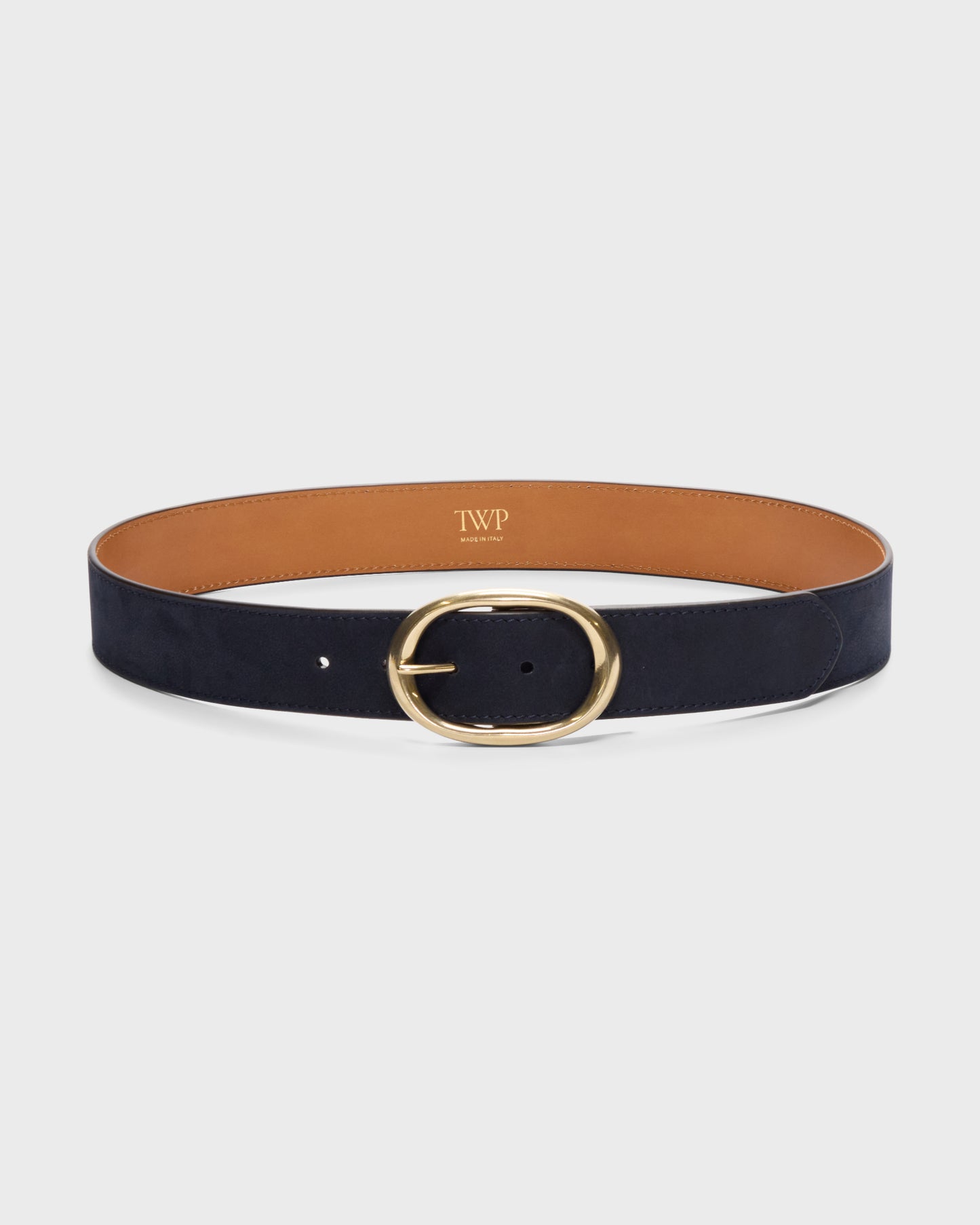 TWP Navy Wide Belt in Nubuck Leather view 1