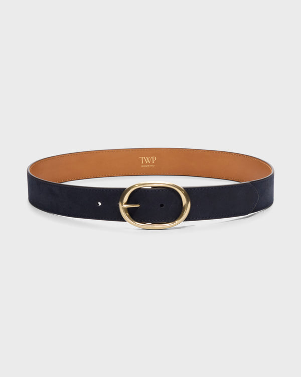 TWP Navy Wide Belt in Nubuck Leather view 1
