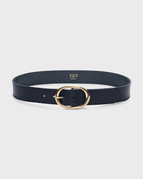 TWP Midnight / antique light gold Wide Belt in Vachetta Leather view 1