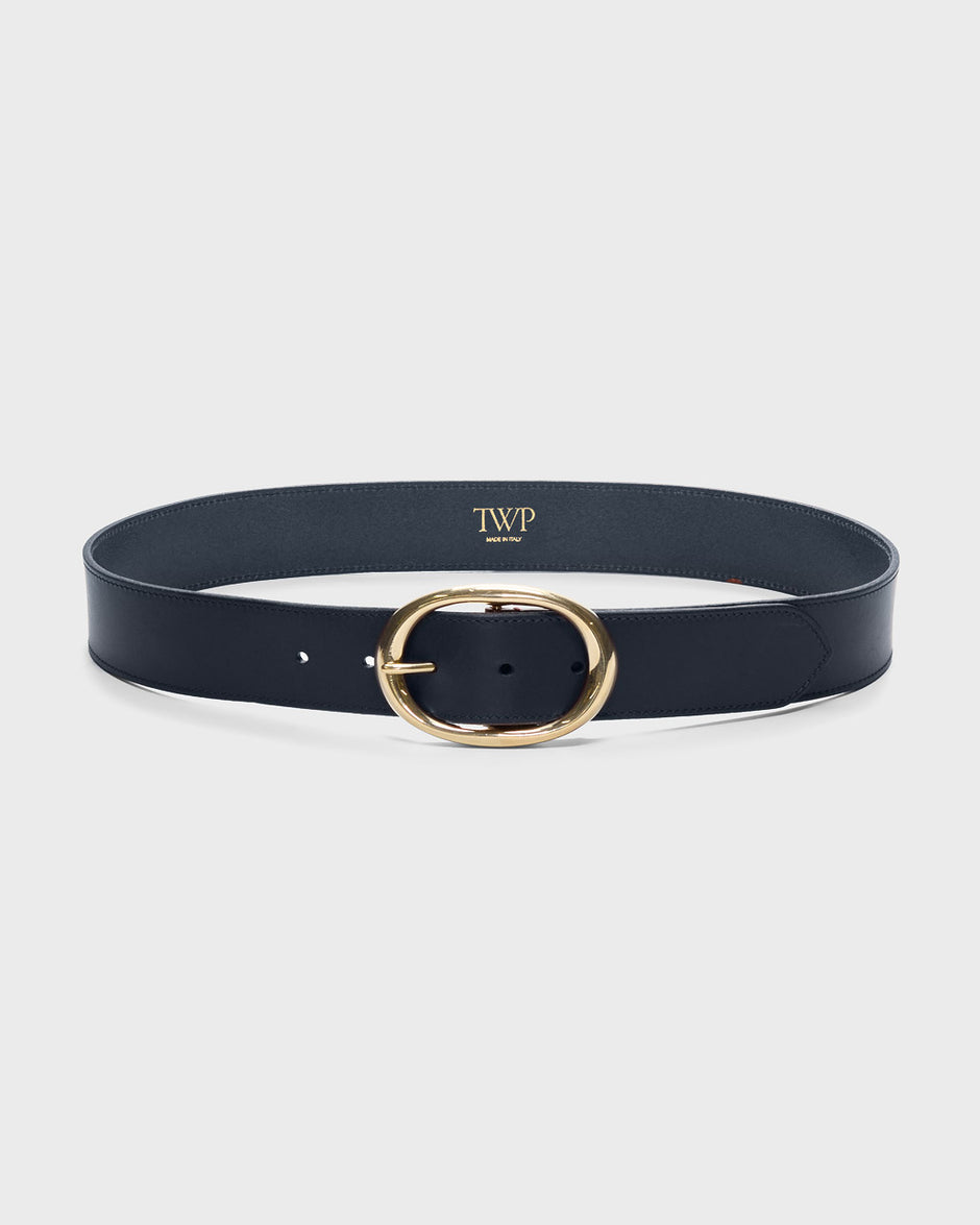 TWP Midnight / antique light gold Wide Belt in Vachetta Leather view 1