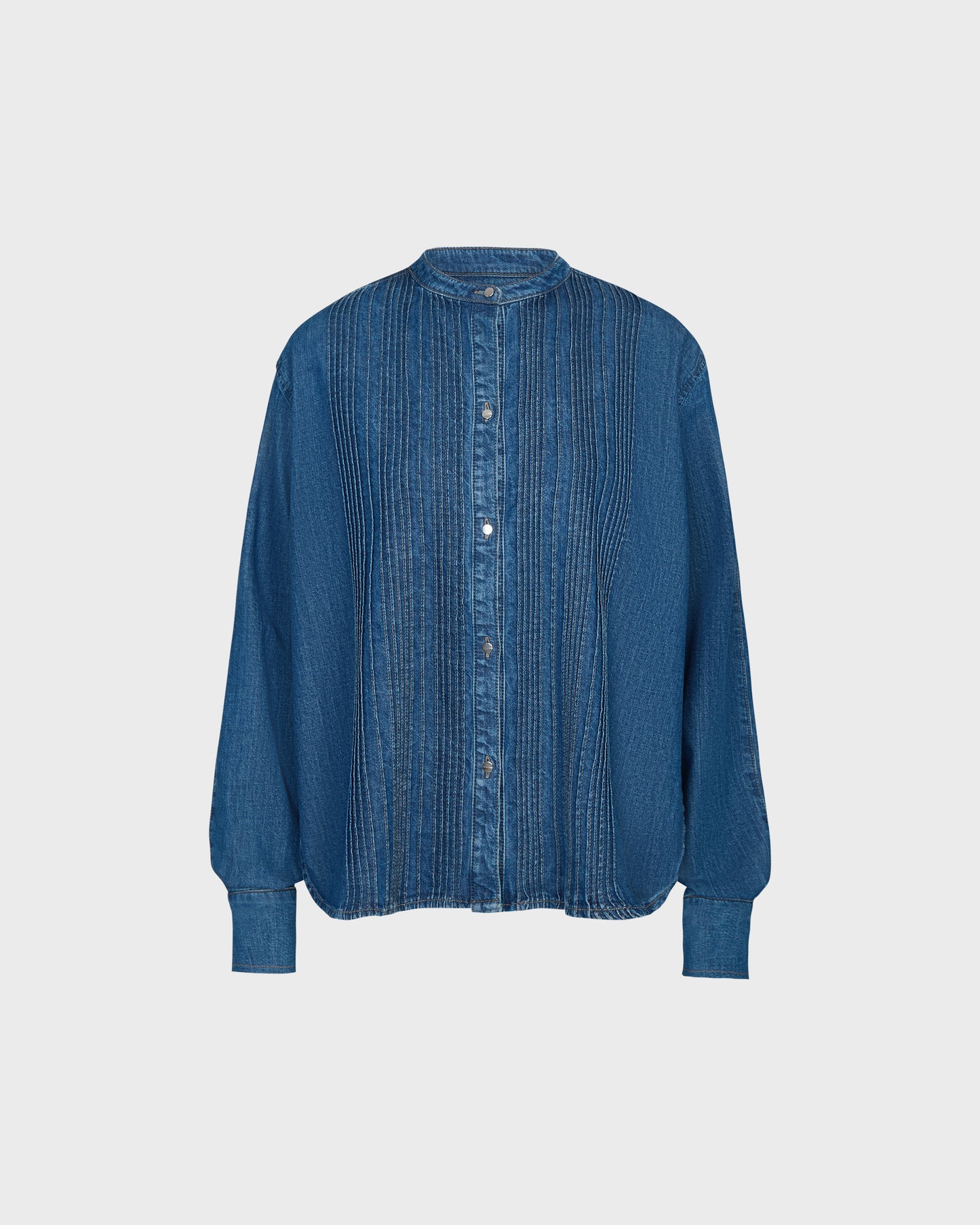 TWP Paris Pintuck Painter Shirt in Denim Shirting view 1