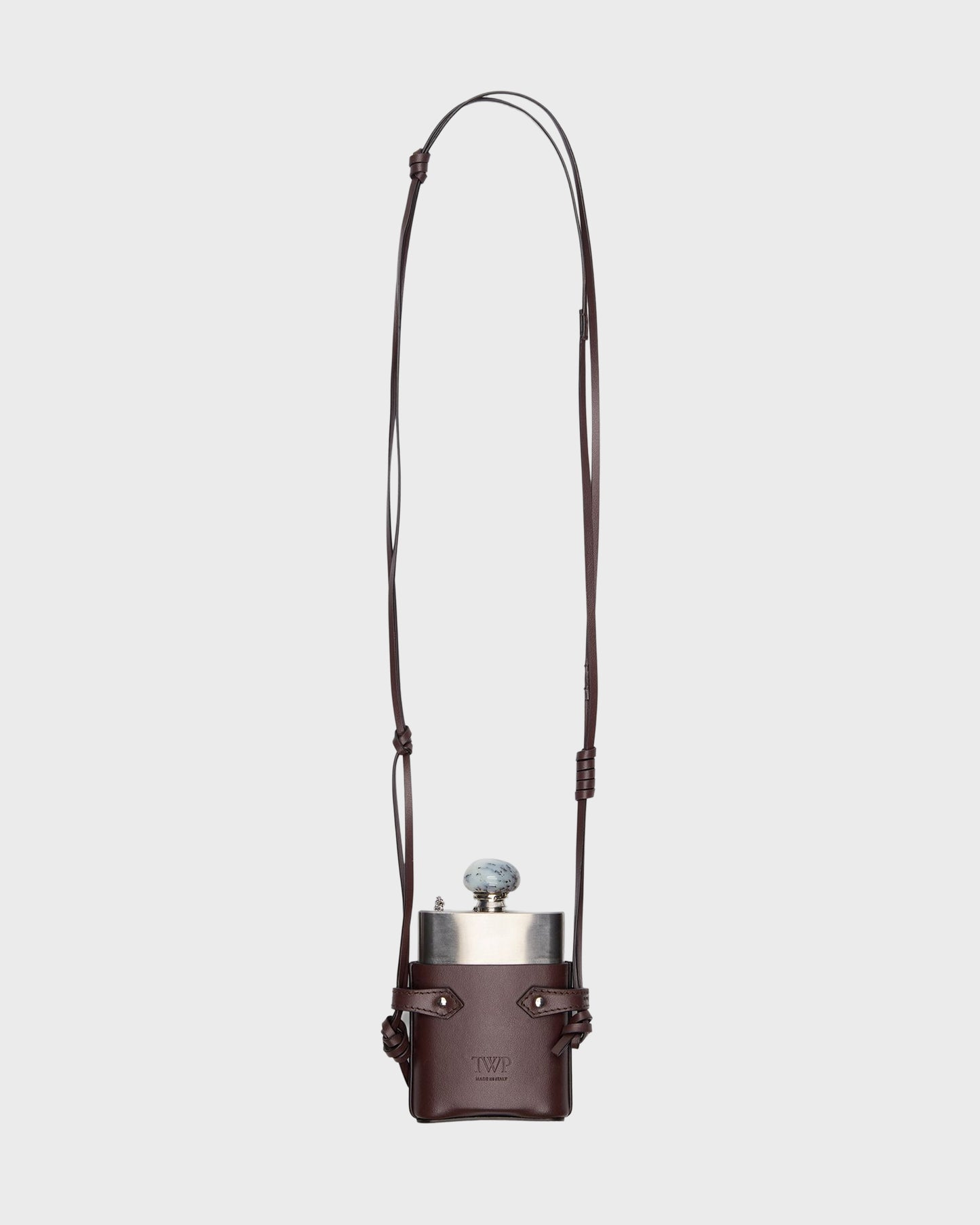 TWP Chocolate silver Flask Necklace with Stone Top in Leather view 1