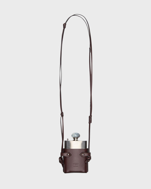 TWP Chocolate silver Flask Necklace with Stone Top in Leather view 1