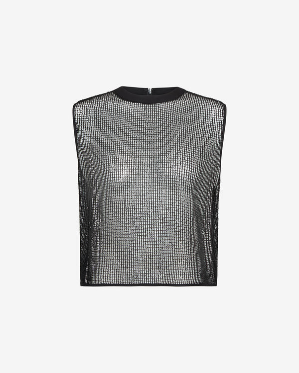 TWP Black Short Muscle Tank in Mini Sequin Netting view 7