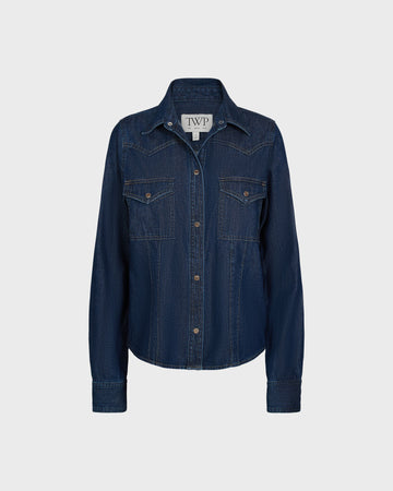 TWP Dark wash Mustang Sally Shirt in Denim Shirting view 1
