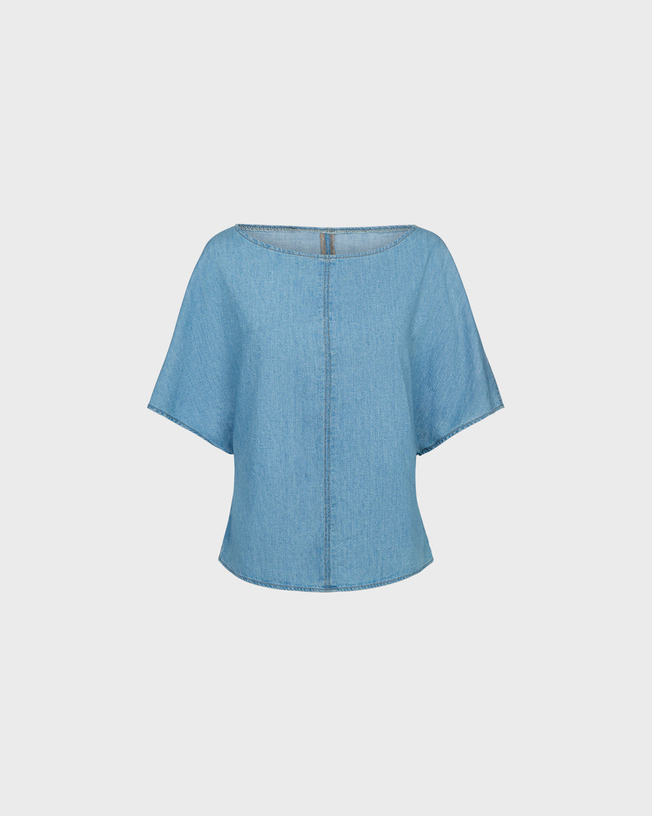 TWP Montauk Simple T in Denim Shirting view 1