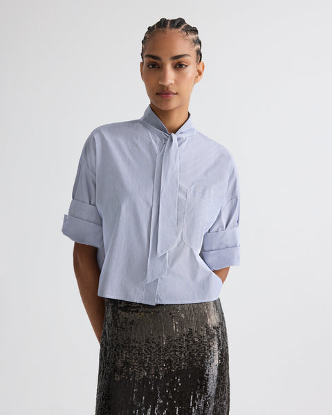 トップス Gala(plain) Indigo / white Next Ex Shirt with Tie in Baroness Stripe Cotton | TWP