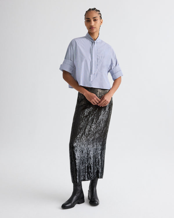 TWP Indigo / white Next Ex Shirt with Tie in Baroness Stripe Cotton view 3