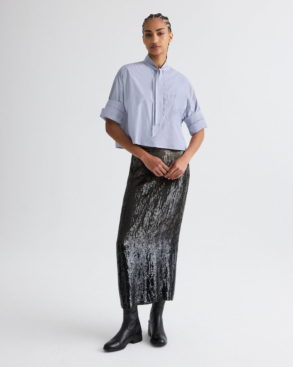 TWP Indigo / white Next Ex Shirt with Tie in Baroness Stripe Cotton view 3