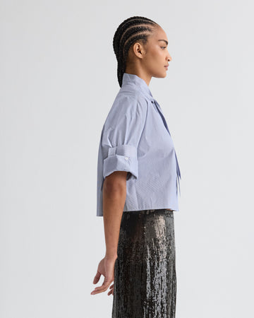 TWP Indigo / white Next Ex Shirt with Tie in Baroness Stripe Cotton view 4