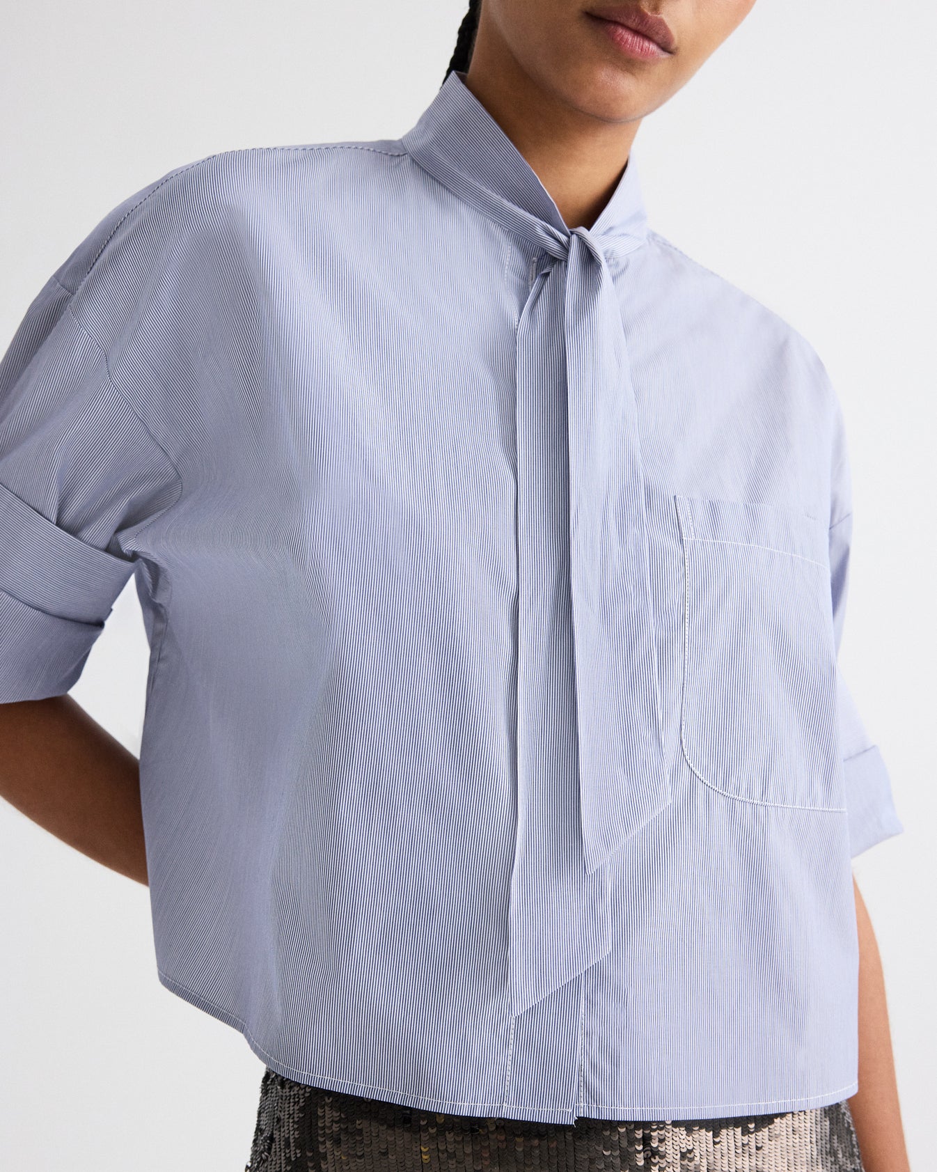 TWP Indigo / white Next Ex Shirt with Tie in Baroness Stripe Cotton view 2