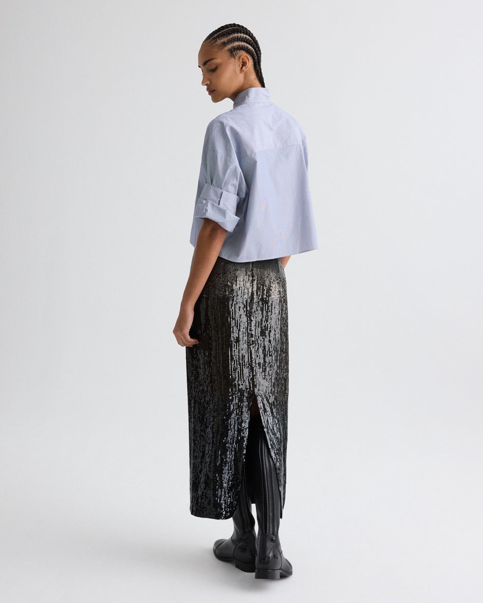 TWP Indigo / white Next Ex Shirt with Tie in Baroness Stripe Cotton view 5