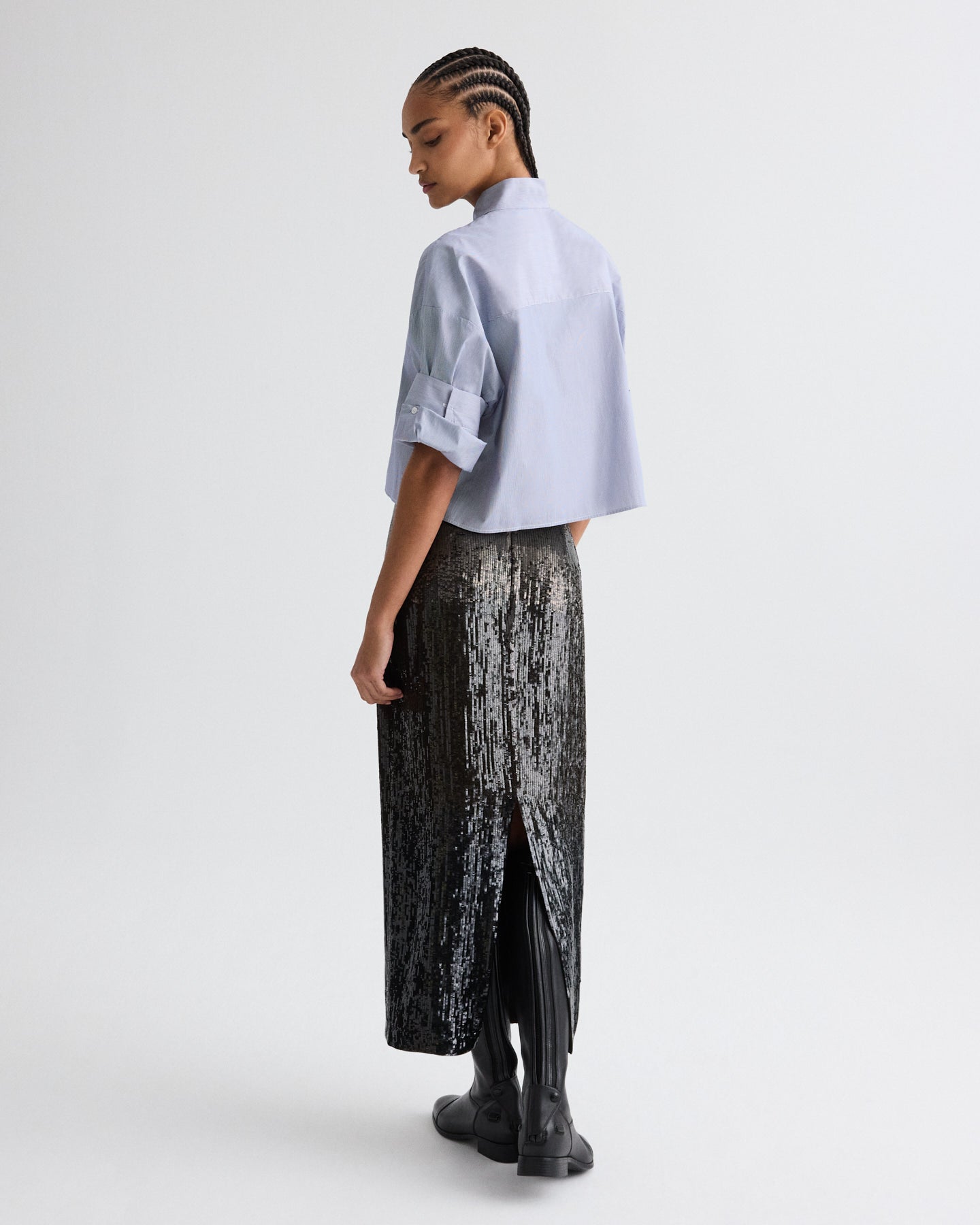 TWP Indigo / white Next Ex Shirt with Tie in Baroness Stripe Cotton view 5