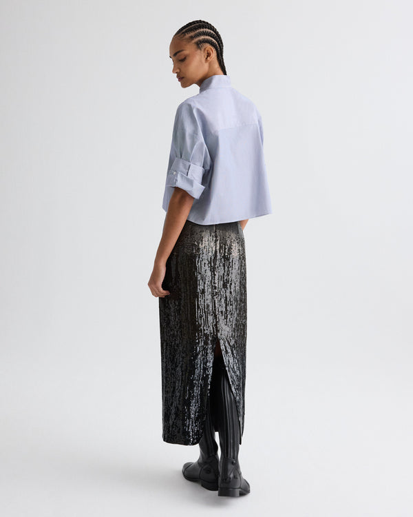 TWP Indigo / white Next Ex Shirt with Tie in Baroness Stripe Cotton view 5