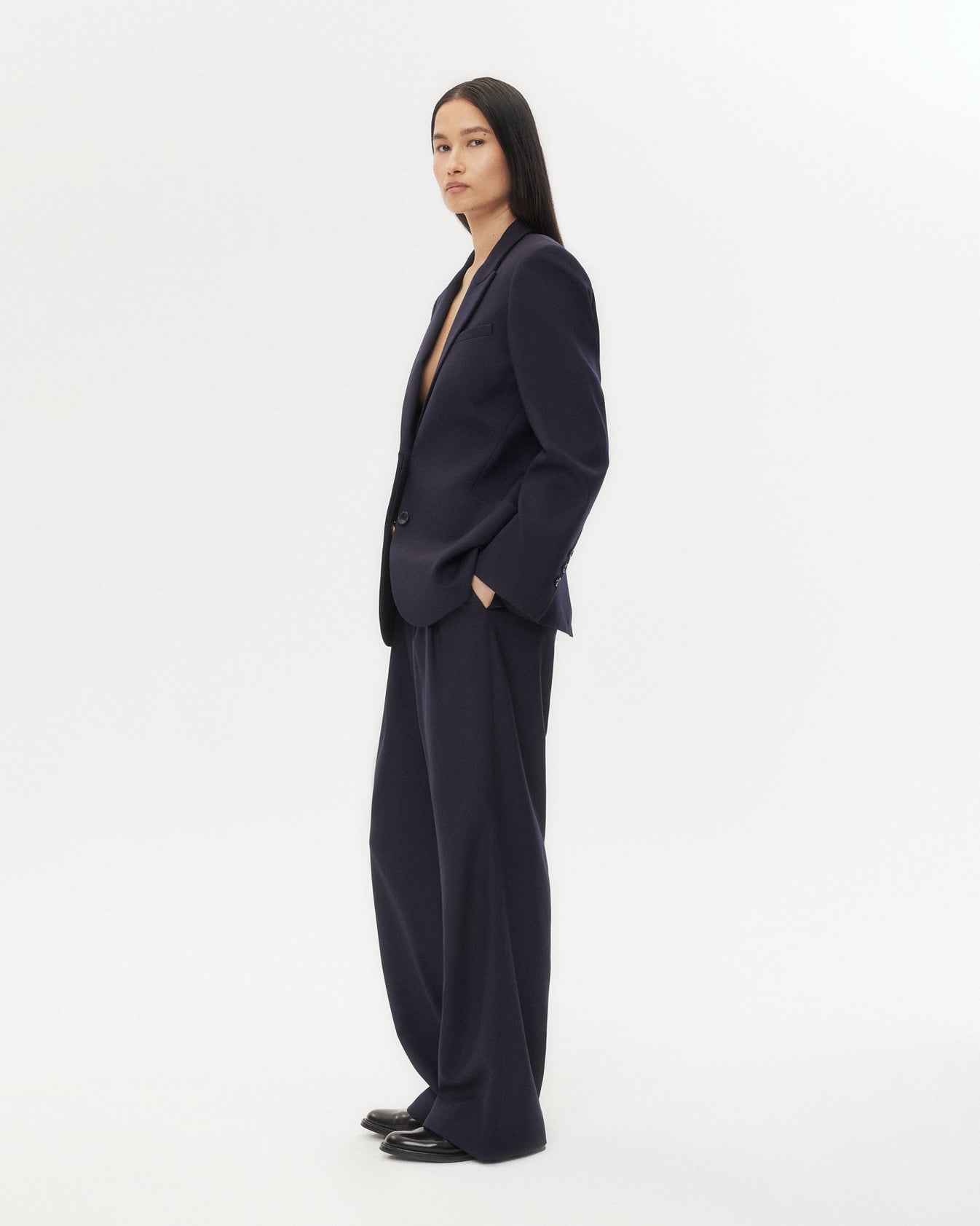 TWP Midnight Perfect Boyfriend Blazer in Micro Herringbone Suiting view 4
