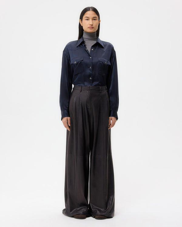 TWP Dark midnight Avery Pant in Leather view 6