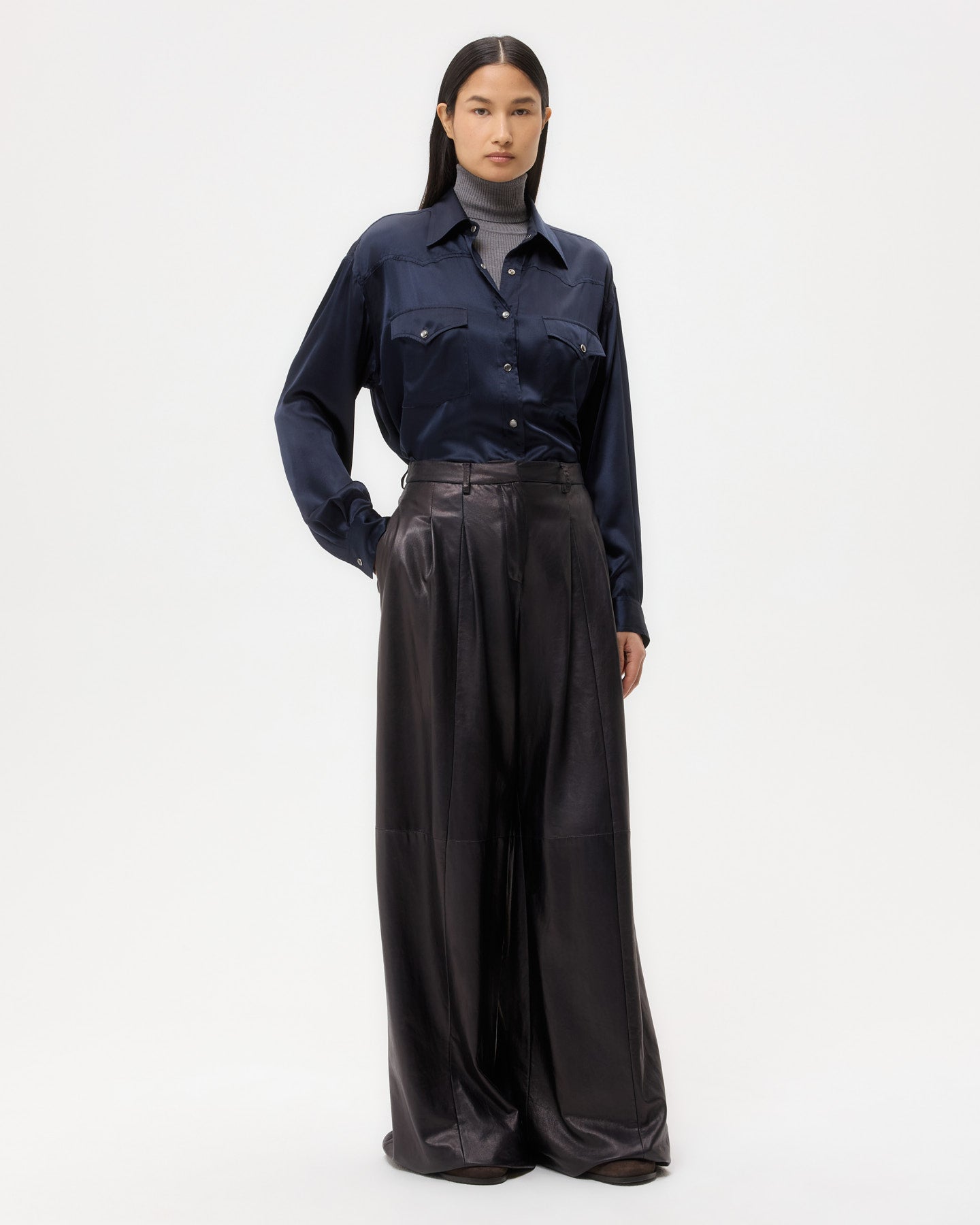 TWP Dark midnight Avery Pant in Leather view 2