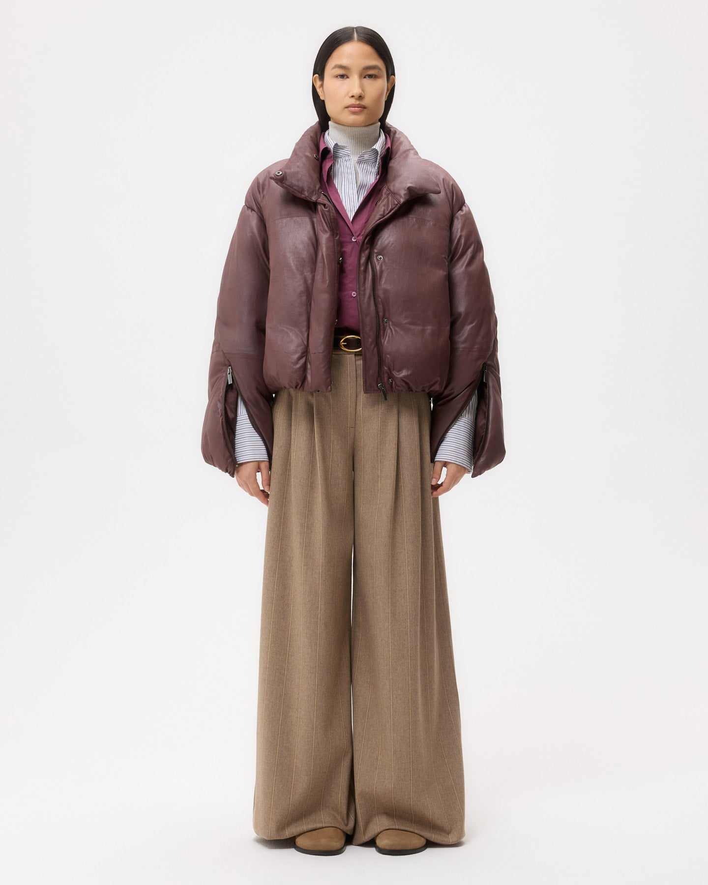 TWP Red red wine Puffer Raglan Jacket in Leather view 6