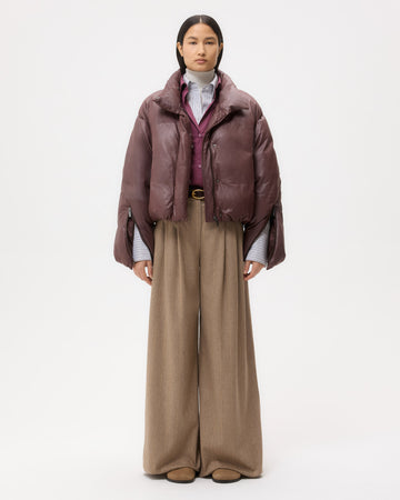 TWP Red red wine Puffer Raglan Jacket in Leather view 6