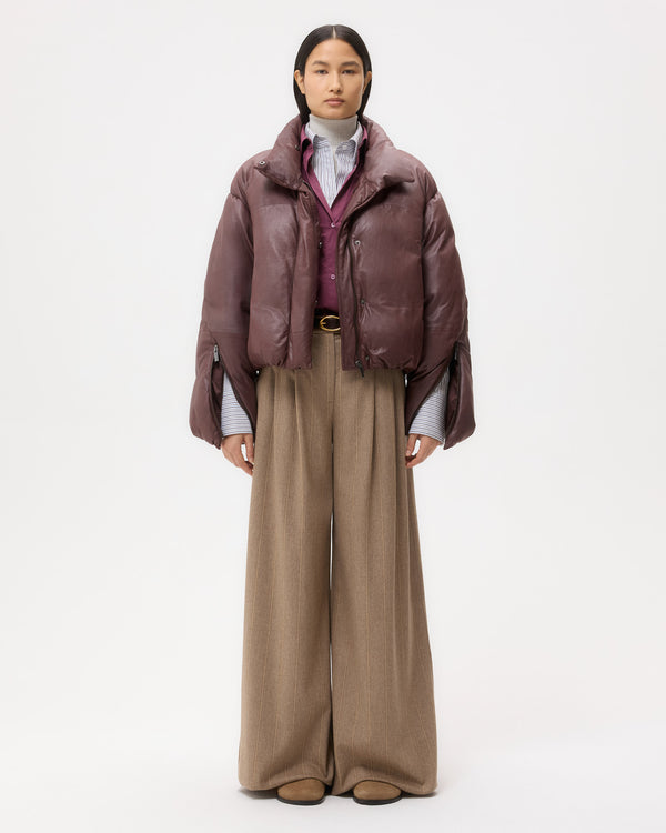 TWP Red red wine Puffer Raglan Jacket in Leather view 6