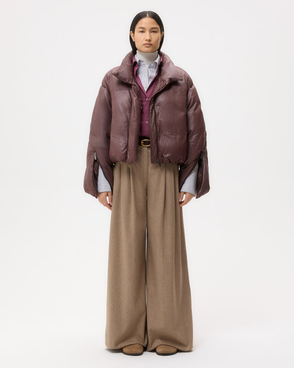 TWP Red red wine Puffer Raglan Jacket in Leather view 6