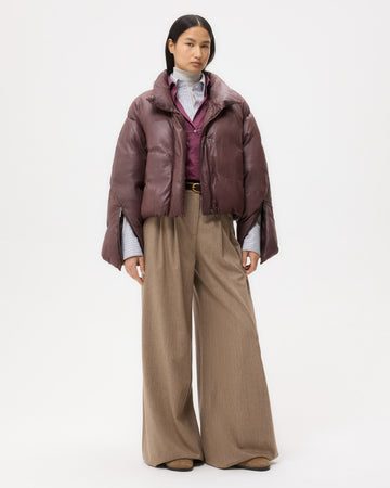 TWP Red red wine Puffer Raglan Jacket in Leather view 3
