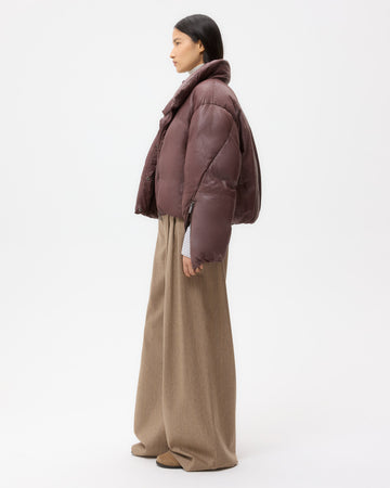 TWP Red red wine Puffer Raglan Jacket in Leather view 4