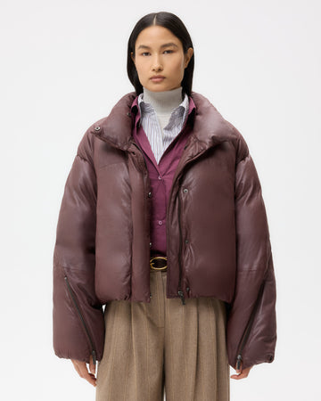 TWP Red red wine Puffer Raglan Jacket in Leather view 2