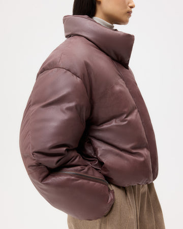 TWP Red red wine Puffer Raglan Jacket in Leather view 1