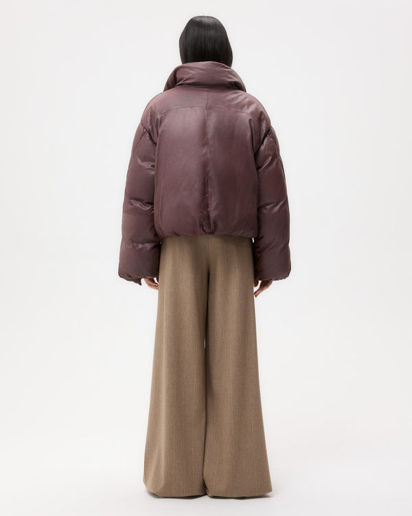 TWP Red red wine Puffer Raglan Jacket in Leather view 5