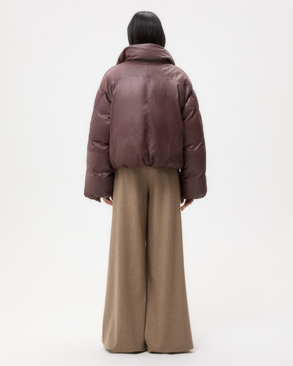 TWP Red red wine Puffer Raglan Jacket in Leather view 5