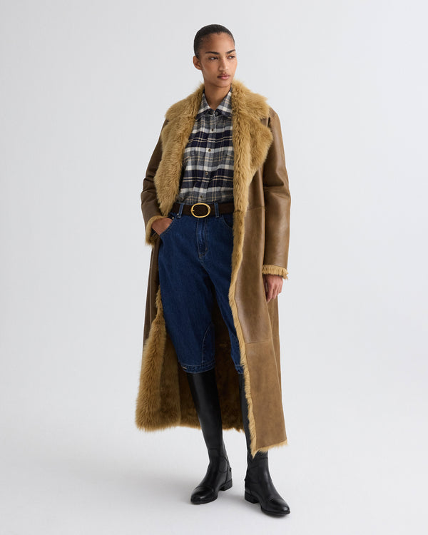 TWP Toasted coconut Reversible Long Aspen Jacket in Shearling view 3