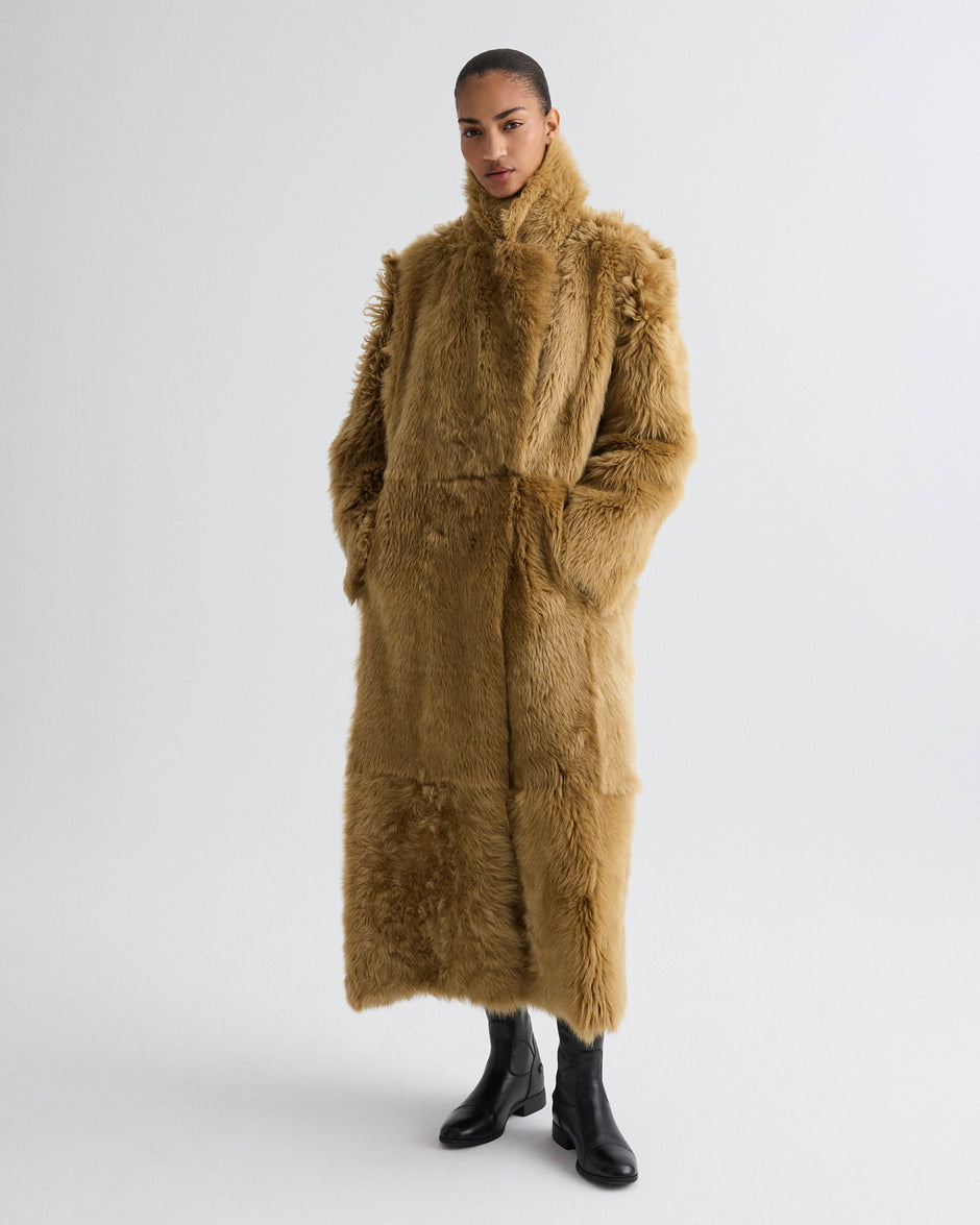 TWP Toasted coconut Reversible Long Aspen Jacket in Shearling view 2