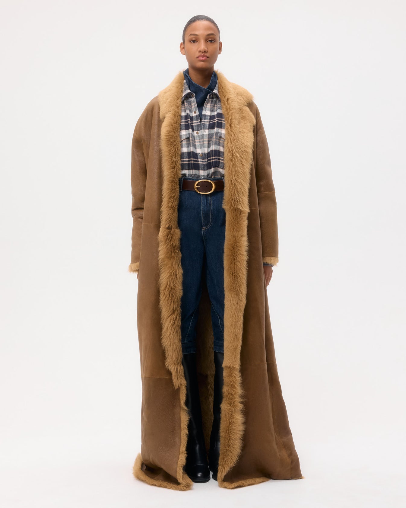 TWP Toasted coconut Long Aspen Jacket in Shearling view 1