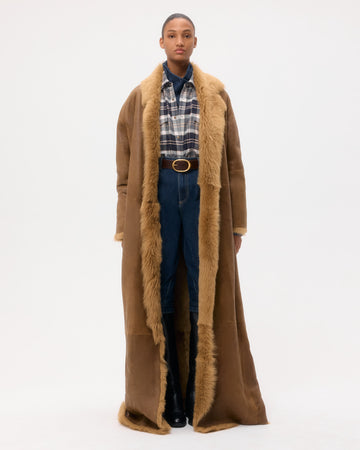 TWP Toasted coconut Long Aspen Jacket in Shearling view 1