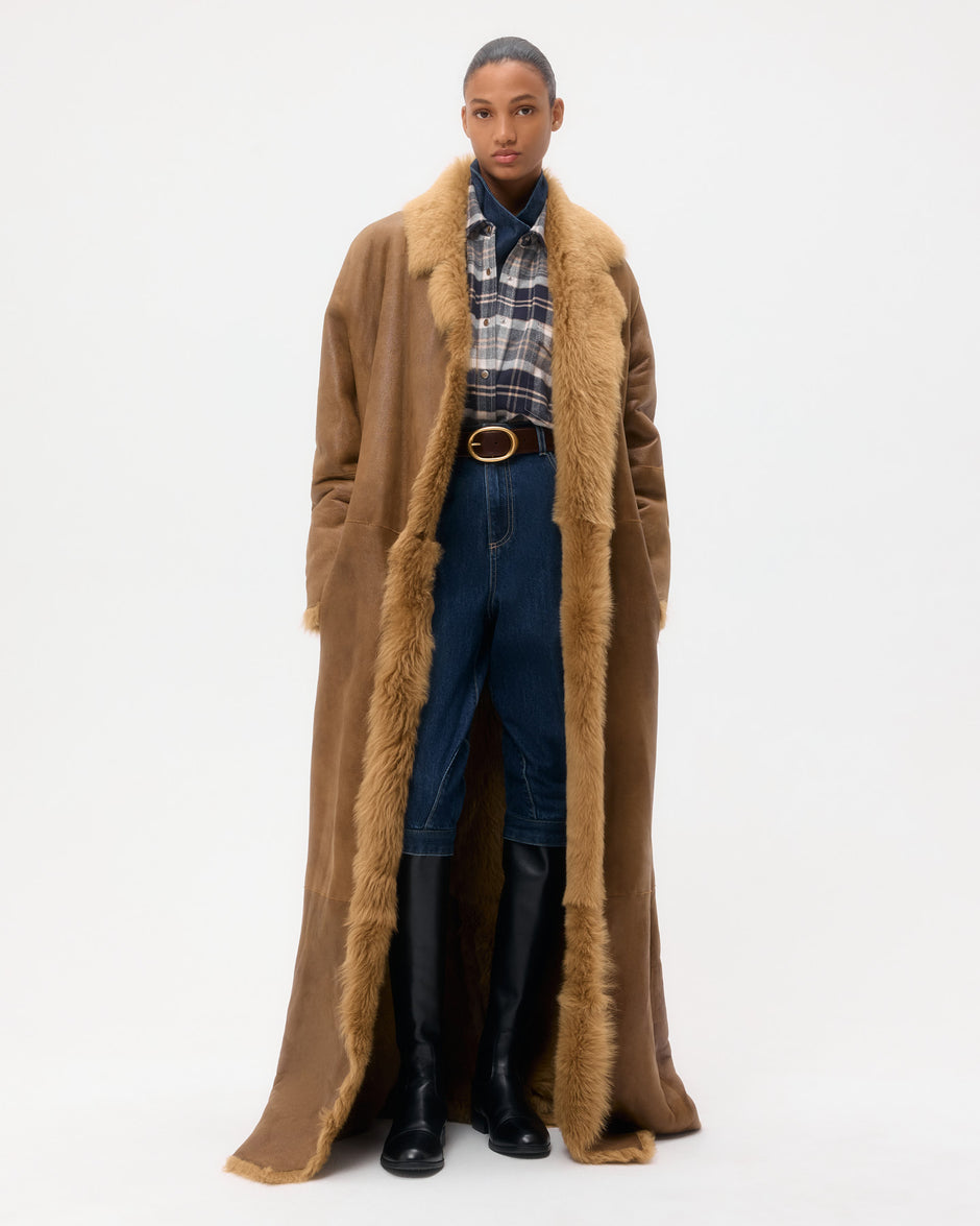 TWP Toasted coconut Long Aspen Jacket in Shearling view 2