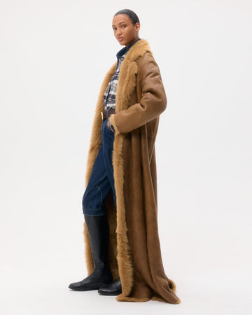 TWP Toasted coconut Long Aspen Jacket in Shearling view 3