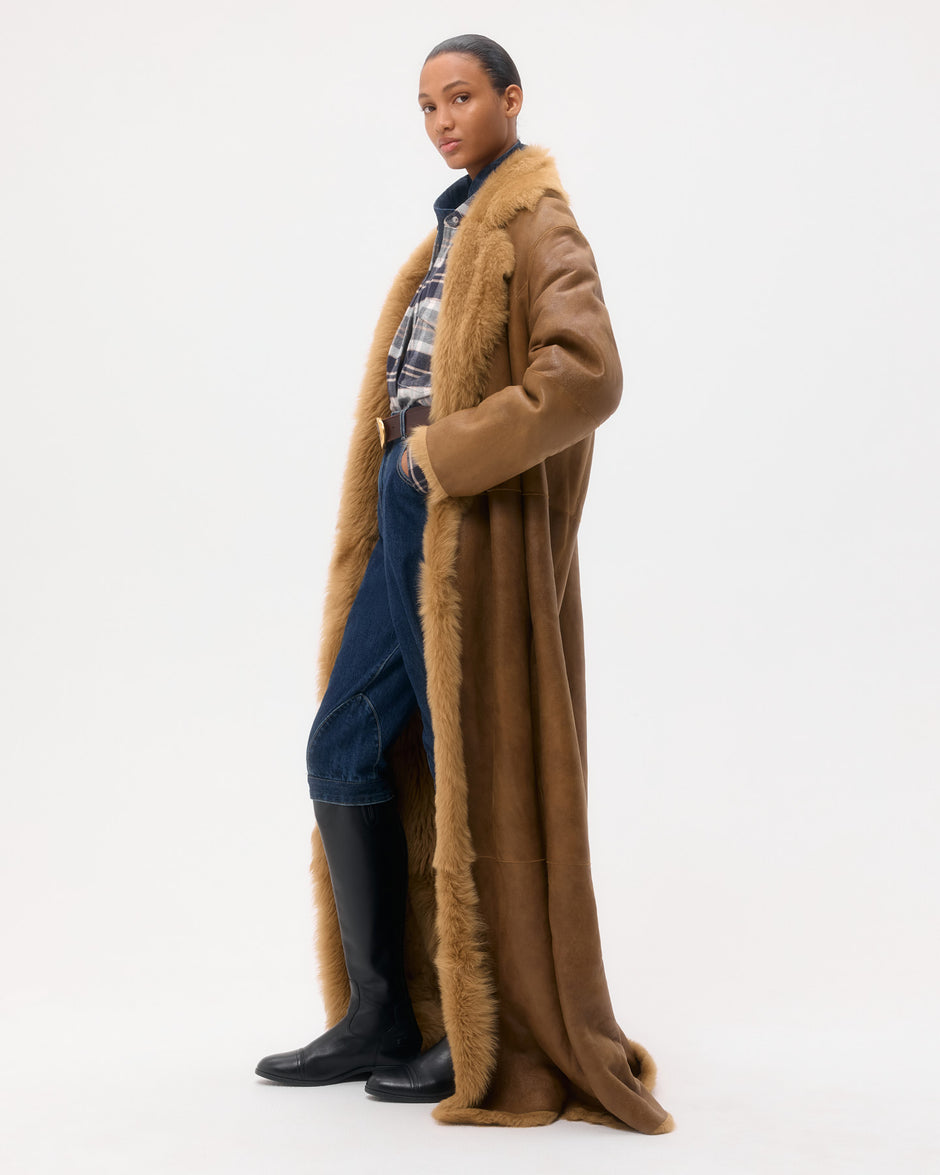 TWP Toasted coconut Long Aspen Jacket in Shearling view 3
