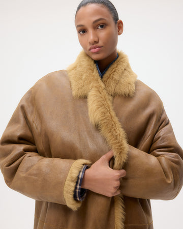 TWP Toasted coconut Long Aspen Jacket in Shearling view 5