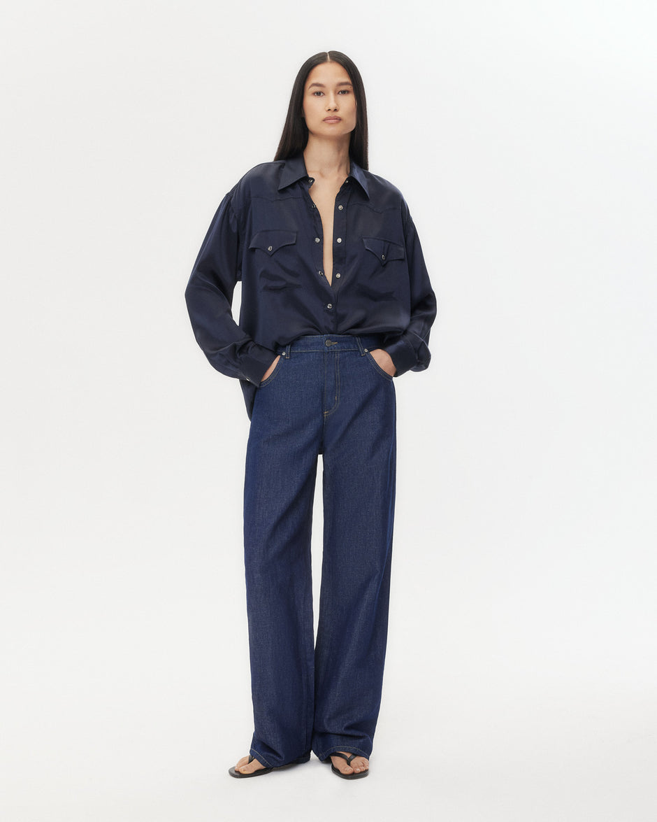 TWP Midnight Dutton Shirt in Silk Charmeuse view 4