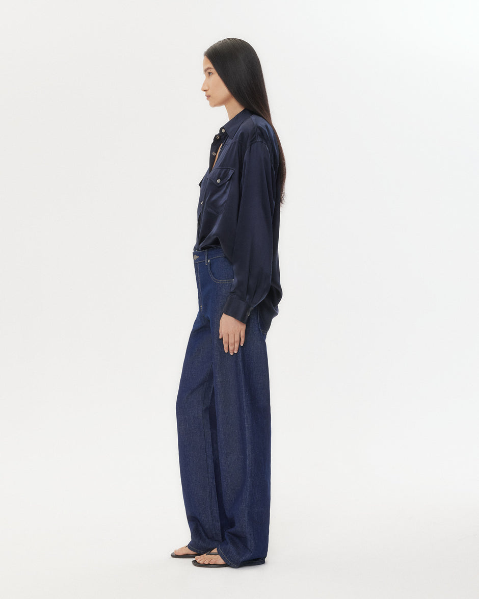 TWP Midnight Dutton Shirt in Silk Charmeuse view 5