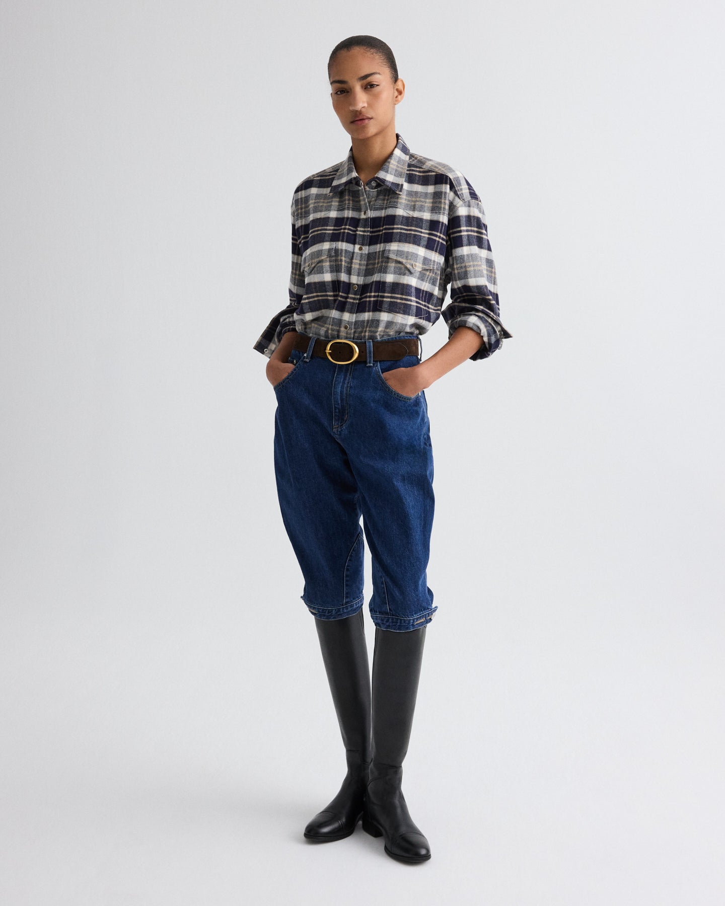 TWP Midnight/bone/tobacco Dutton Shirt in Cotton Flannel view 3