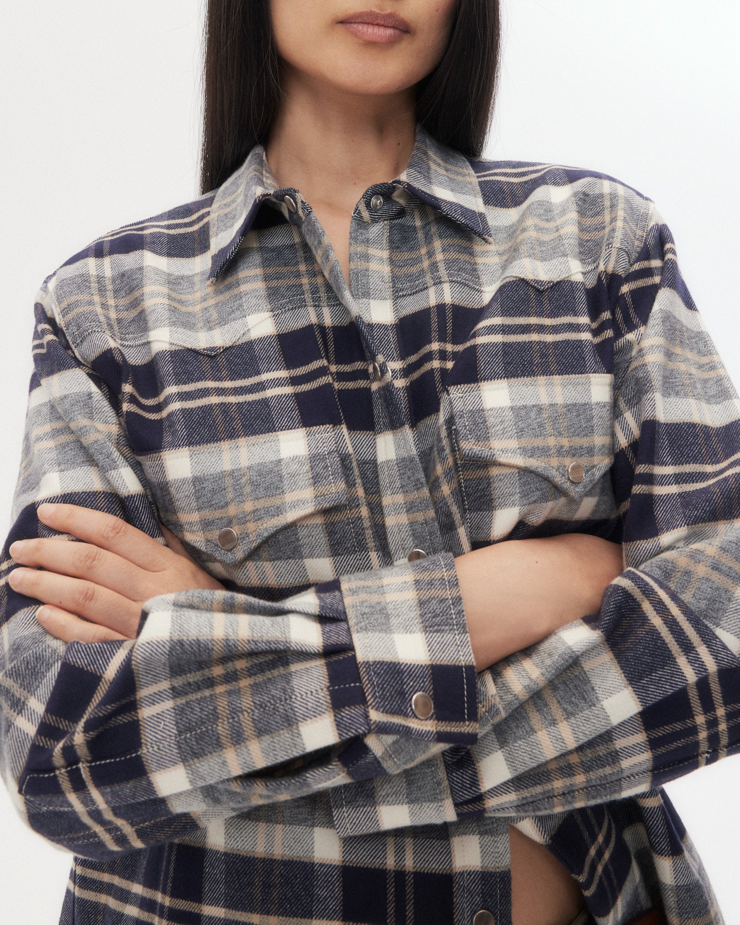 TWP Midnight/bone/tobacco Dutton Shirt in Cotton Flannel view 2