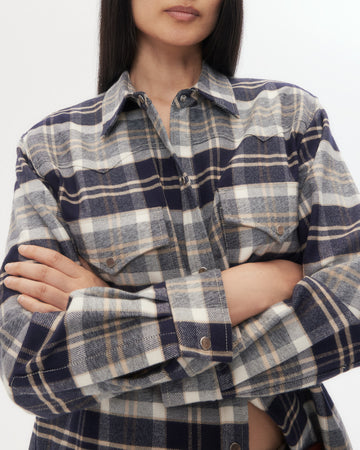 TWP Midnight/bone/tobacco Dutton Shirt in Cotton Flannel view 2