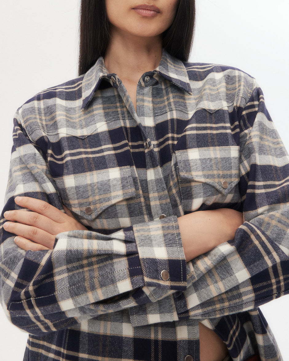 TWP Midnight/bone/tobacco Dutton Shirt in Cotton Flannel view 2