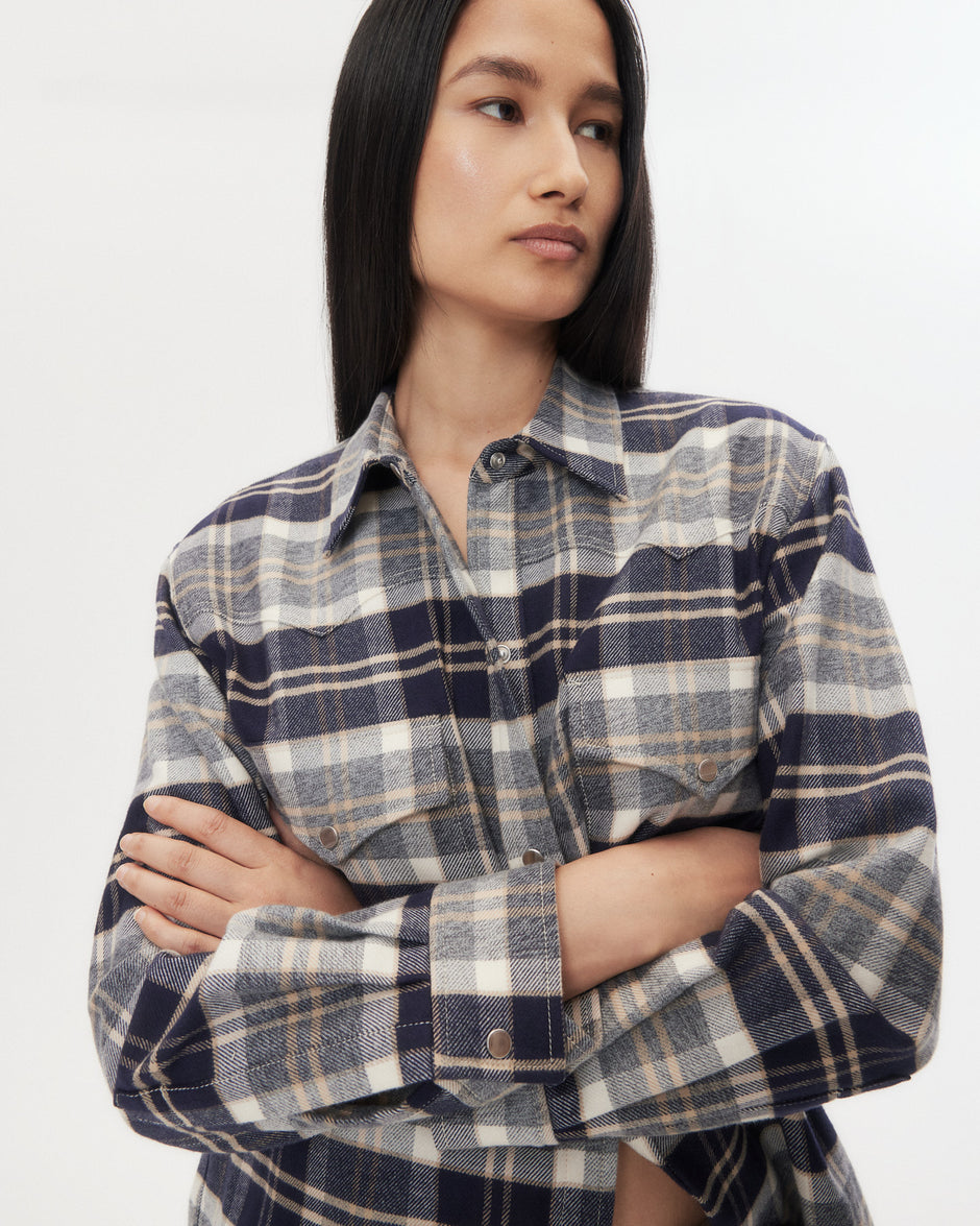 TWP Midnight/bone/tobacco Dutton Shirt in Cotton Flannel view 3