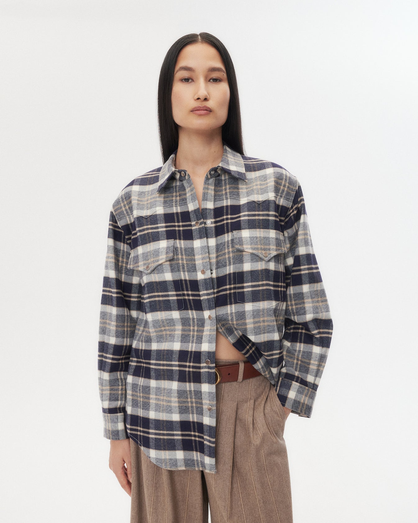 TWP Midnight/bone/tobacco Dutton Shirt in Cotton Flannel view 1